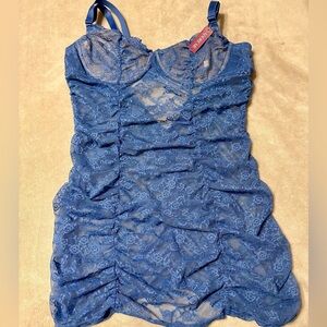 NWT Adore Me Blue Ruched Lace Chemise Nightie XL/0X